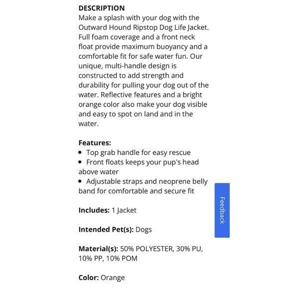 Outward Hound Ripstop Dog Life Jacket Extra Small 5-15 Lbs Orange Gray - Picture 7 of 7